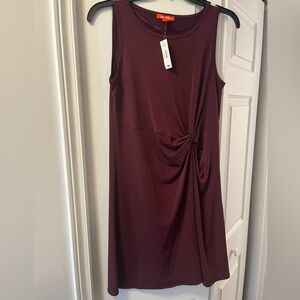 Burgandy Aline dress with twist on waist. New with tags